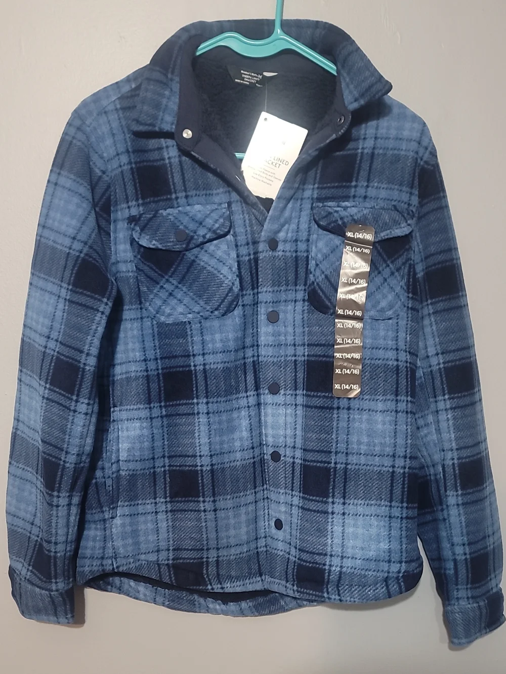 Girls/Boys Blue Plaid Sherpa Lined Shacket Youth Xl